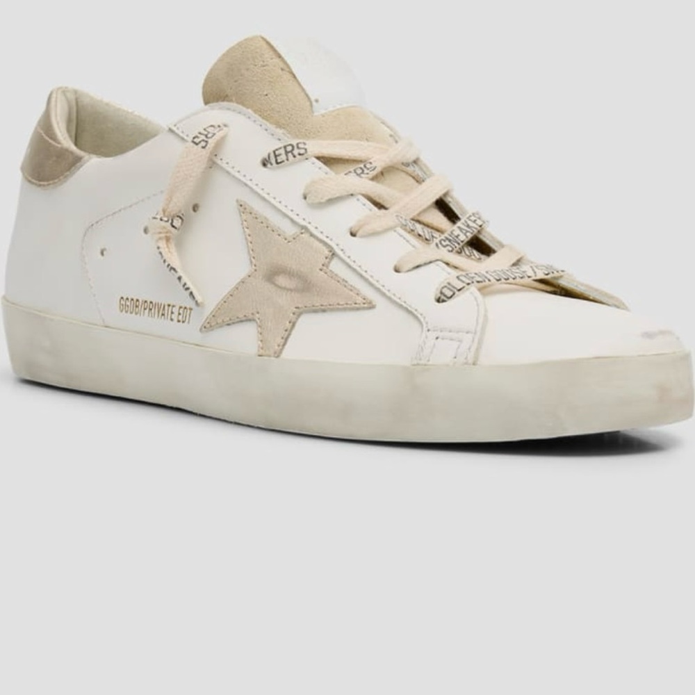 Golden Goose White and Tan Sneakers